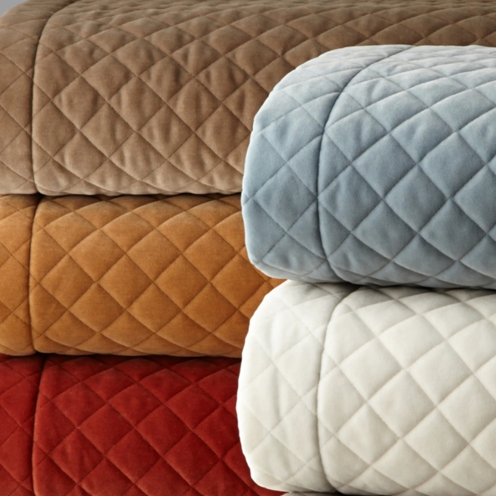 New Luxury Quilted Bedding Sham 2 Pair, -Nutmeg Gold Velvet -Color.